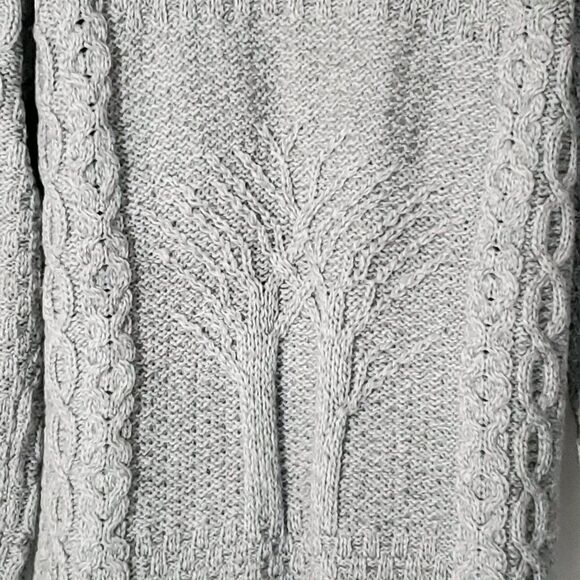 Kilronan Wool Cable Knit Cardigan Sweater M Tree Pattern Front Back Heather Gray - Picture 4 of 7